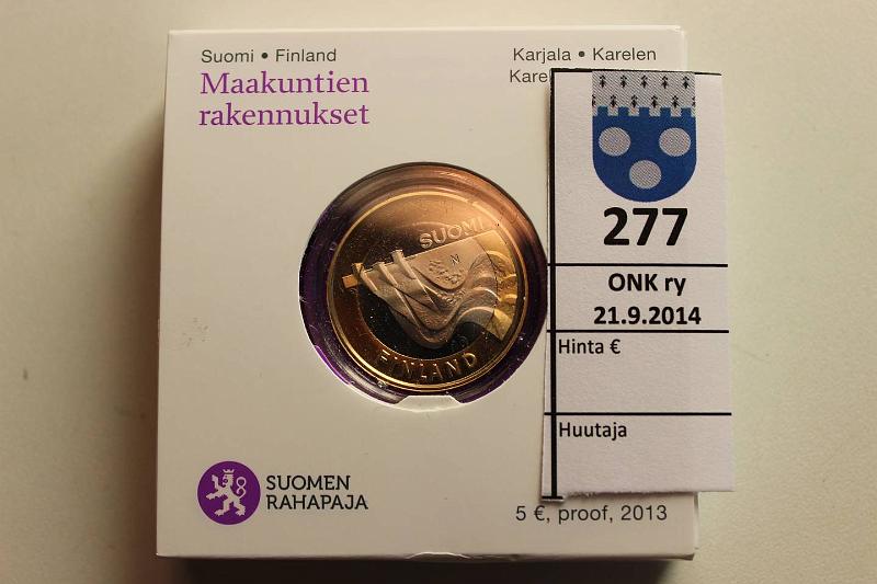 k-0277-a.jpg - Kohde 277, lhthinta: 8 € / myyntihinta: 11 € 5 € 2013 Proof, Maakuntien rakennukset: Imatrankoski, pahvirasiassa, kaps., kunto: 10