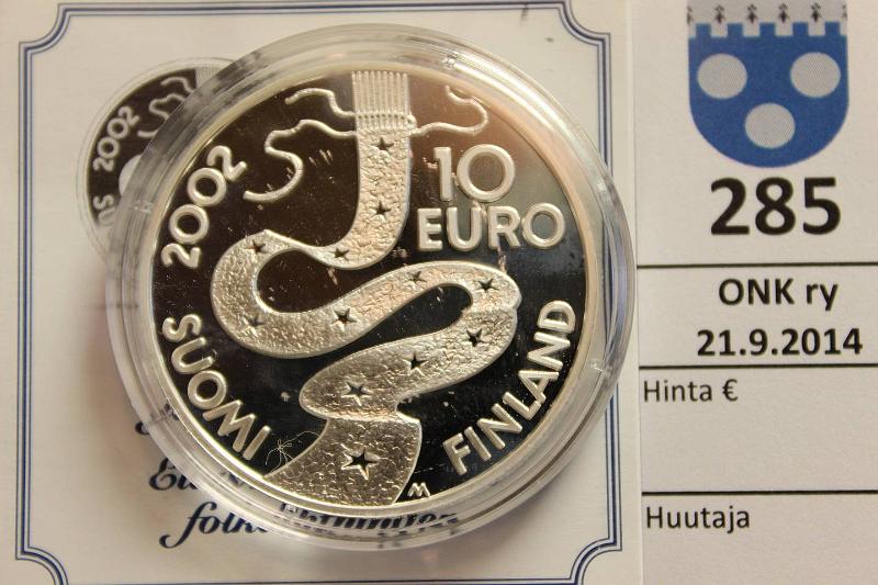 k-0285-a.jpg - Kohde 285, lhthinta: 17 € 10 € 2002 Ag, Proof, Lnnrot, kapseli, muovikotelo, tod., kunto: 10
