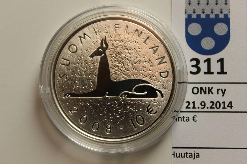 k-0311-a.jpg - Kohde 311, l�ht�hinta: 19 &euro; 10 &euro; 2008 Ag, Proof, Waltari, kapseli, kunto: 10