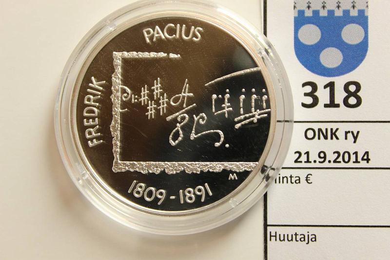 k-0318-a.jpg - Kohde 318, lhthinta: 20 € / myyntihinta: 20 € 10 € 2009 Ag, Proof, Pacius, kapseli, kunto: 10