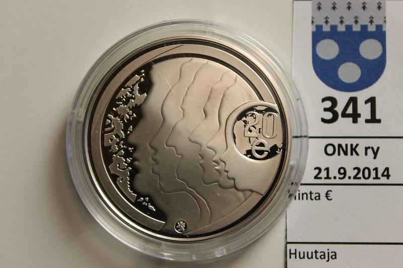 k-0341-a.jpg - Kohde 341, l�ht�hinta: 40 &euro; / myyntihinta: 44 &euro; 20 &euro; 2012 Ag, Proof, Suvaitsevaisuus, kapseli, tod., kunto: 10