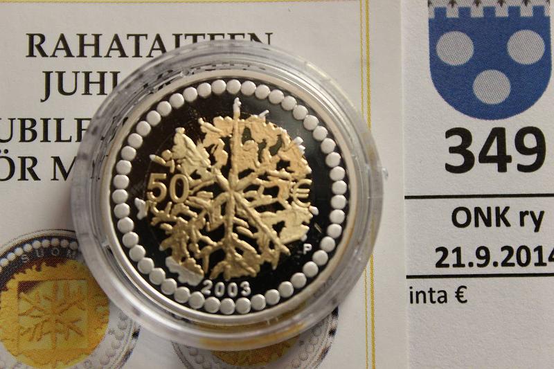 k-0349-a.jpg - Kohde 349, lhthinta: 120 € / myyntihinta: 145 € 50 € 2003 Au/Ag Proof, Rahataide, puukotelo, tod., kunto: 10