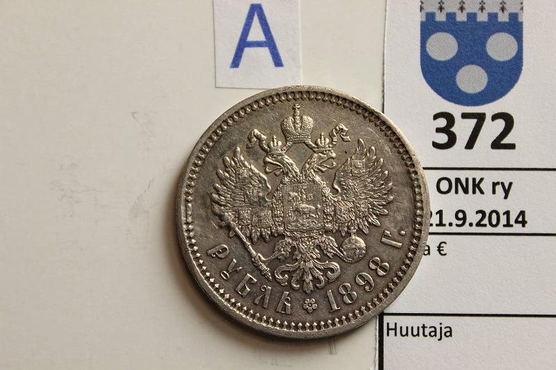 k-0372-a.jpg - Kohde 372 (kuva 1/2), lhthinta: 20 € / myyntihinta: 87 € 1 rpl 1898 KM#59.3 Ag, Nikolai II. (St. Petersburg). Lpuhd, kunto: 6/5