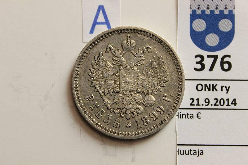 k-0376-a.jpg - Kohde 376 (kuva 1/2), lhthinta: 20 € / myyntihinta: 62 € 1 rpl 1899 KM#59.3 Ag, Nikolai II. Zaleman (St. Petersburg), kunto: 6