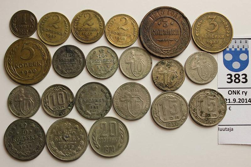 k-0383-a.jpg - Kohde 383, lhthinta: 5 € / myyntihinta: 12 € 1-20 kop (21) 1903-40 Y#11-132 1k-62; 2k-37(2), 40; 3k-15, 37; 5k-40; 10k-07, 14, 32(3), 34, 36; 15k-03, 32, 36(2); 20k-11, 13(vikaa), 74, kunto: 3-5
