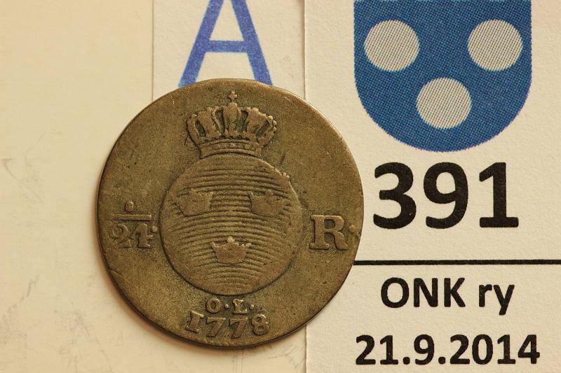 k-0391-a.jpg - Kohde 391 (kuva 1/2), lhthinta: 10 € / myyntihinta: 10 € 1/24 RD 1778 OL KM#523 Ag, kunto: 4