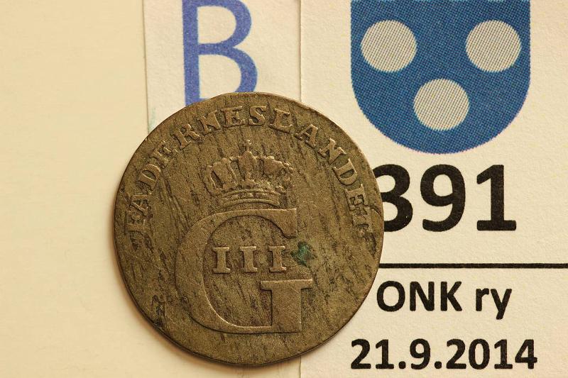 k-0391-b.jpg - Kohde 391 (kuva 2/2), lhthinta: 10 € / myyntihinta: 10 € 1/24 RD 1778 OL KM#523 Ag, kunto: 4