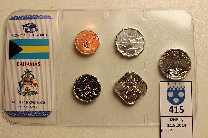 k-0415-a.jpg - Kohde 415, lhthinta: 5 € / myyntihinta: 7 € Bahama 1992-2007 UNC, 1,5,10,15 ja 20c. Money of the World -muovikortissa, kunto: 9