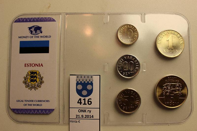 k-0416-a.jpg - Kohde 416, lhthinta: 5 € / myyntihinta: 5 € Eesti 1992-2008 UNC, 10,20,50s, 1 ja 5 kr. Money of the World -muovikortissa, kunto: 9