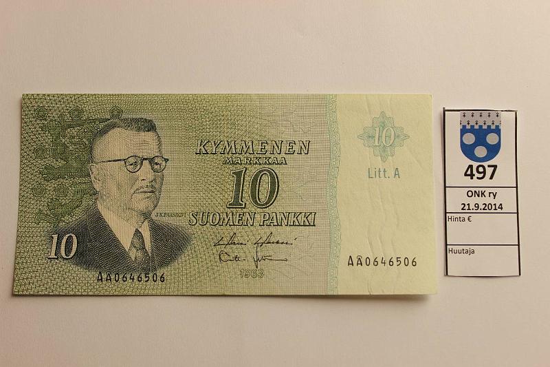 k-0497-a.jpg - Kohde 497, lhthinta: 5 € / myyntihinta: 12 € 10 mk 1963 LA SNY 146.6 A0646506 HOL-Leh vl II, kunto: 4