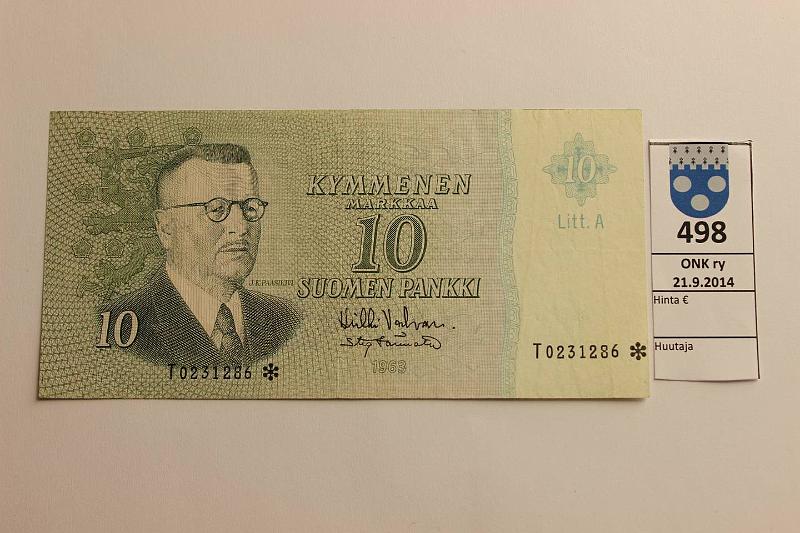k-0498-a.jpg - Kohde 498, lhthinta: 8 € / myyntihinta: 9 € 10 mk 1963 LA* SNY 146.7 T0231286* VAL-Tr, vl I, korvaava, kunto: 4