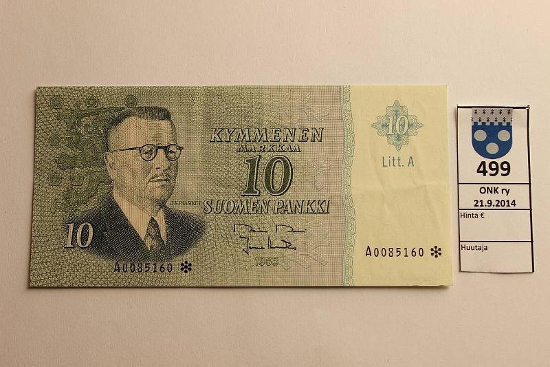 k-0499-a.jpg - Kohde 499, lhthinta: 30 € / myyntihinta: 72 € 10 mk 1963 LA* SNY 146.7 A0085160* RO II-Ara, vl I, korvaava, harv. ak pari (v), kunto: 5