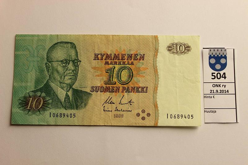 k-0504-a.jpg - Kohde 504, lhthinta: 20 € / myyntihinta: 42 € 10 mk 1980 I-sarja SNY 147.3 I0689405 KO II-Hes, korvaava, kunto: 4