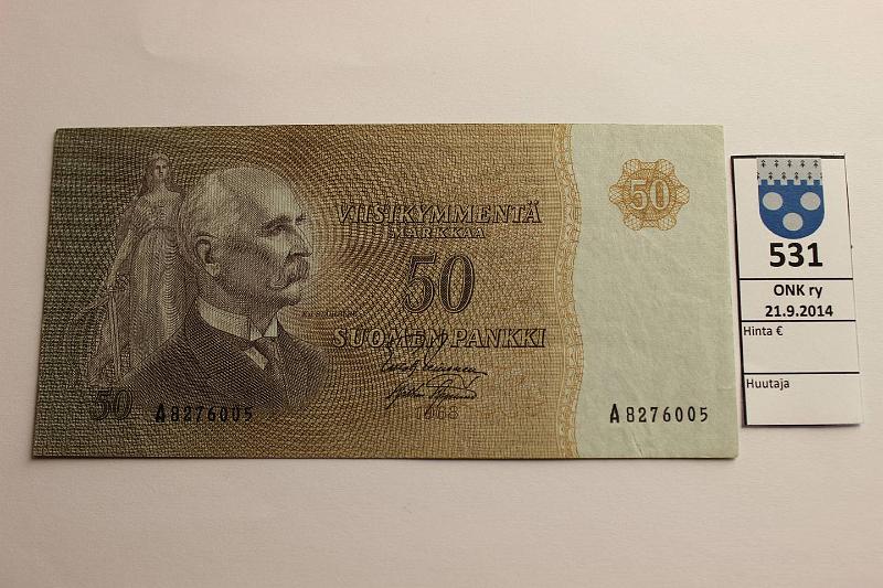k-0531-a.jpg - Kohde 531, lhthinta: 30 € / myyntihinta: 32 € 50 mk 1963 SNY 170.1 A8276005 LEI-Aas, harv. ak pari (v), kunto: 5