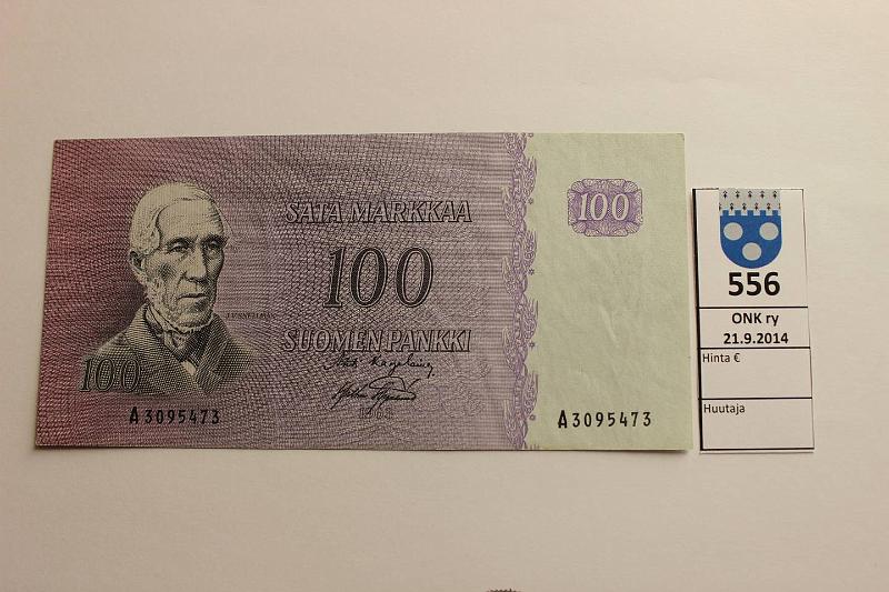 k-0556-a.jpg - Kohde 556, lhthinta: 35 € / myyntihinta: 42 € 100 mk 1963 SNY 183.1 A3095473 KA I-AAs, kunto: 5