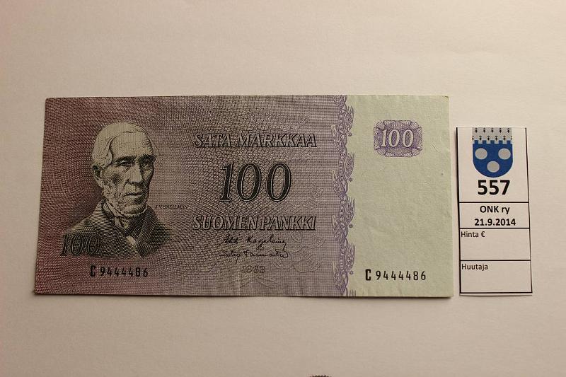 k-0557-a.jpg - Kohde 557, lhthinta: 40 € 100 mk 1963 SNY 183.1 C9444486 KA I-Tr, aaltoilua, kunto: 4