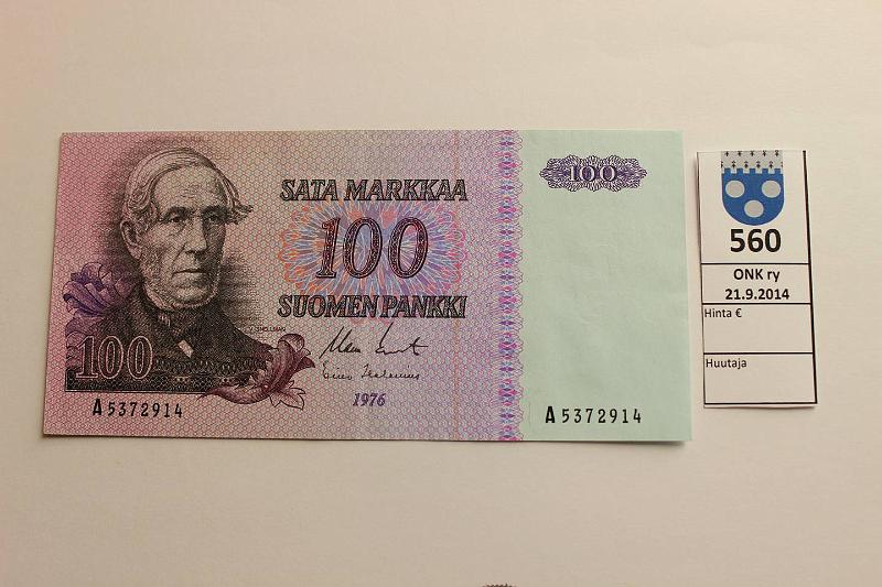 k-0560-a.jpg - Kohde 560, lhthinta: 18 € / myyntihinta: 20 € 100 mk 1976 SNY184.1 A5372914 KO II-Hes, paperivika, kunto: 5