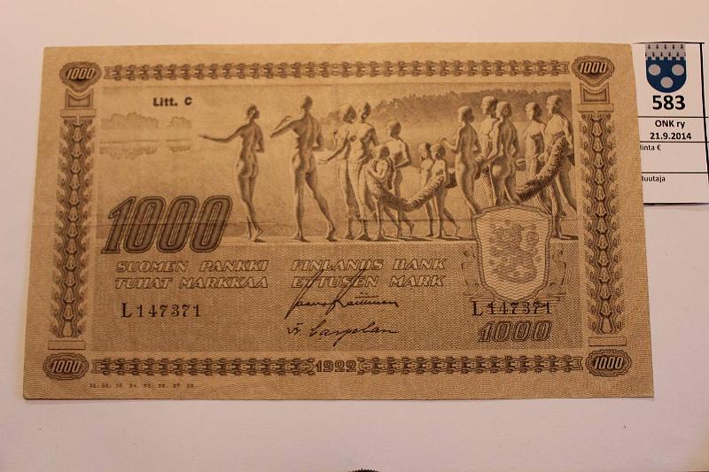 k-0583-a.jpg - Kohde 583, lhthinta: 70 € / myyntihinta: 70 € 1000 mk 1922 LC III SNY 197.6 L147371 RAI-Car, kunto: 4