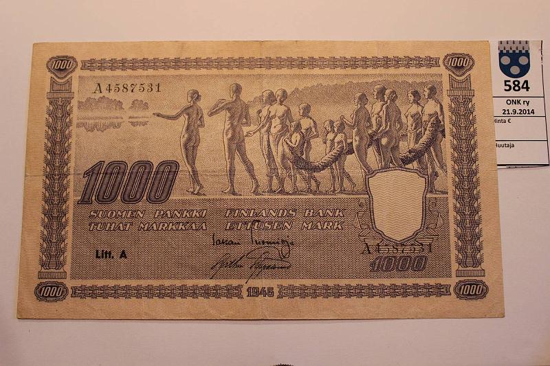 k-0584-a.jpg - Kohde 584, lhthinta: 90 € / myyntihinta: 90 € 1000 mk 1945 LA SNY 199.1 A4587531 TUO-AAs, kunto: 4