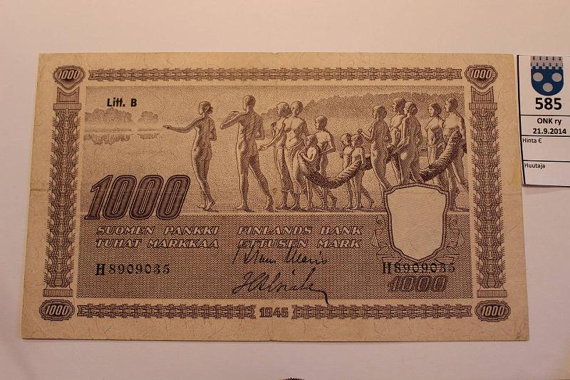 k-0585-a.jpg - Kohde 585, lhthinta: 50 € 1000 mk 1945 LB SNY 199.3 H8909035 WAR-AAs, keskireik, kunto: 3