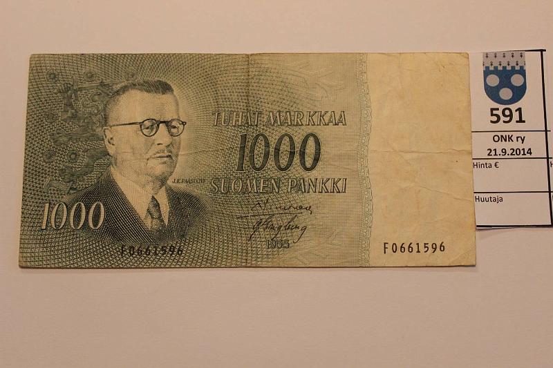 k-0591-a.jpg - Kohde 591, lhthinta: 25 € 1000 mk 1955 SNY 200.2 F0661596 SIM-Eng vl2, kunto: 3