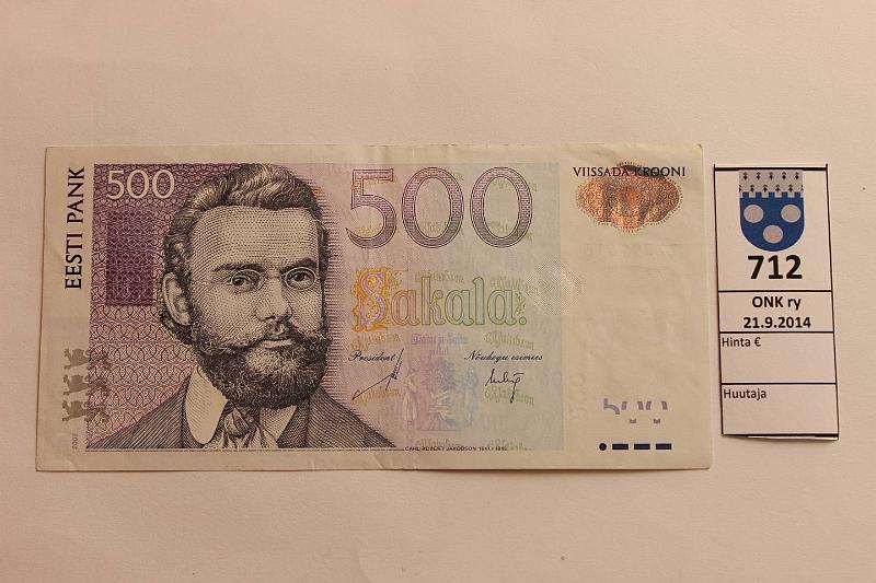 k-0712-a.jpg - Kohde 712, lhthinta: 35 € / myyntihinta: 35 € Eesti 500 krooni 2001 P#83r ZZ591616, korvaava seteli / replacement note, kunto: 5