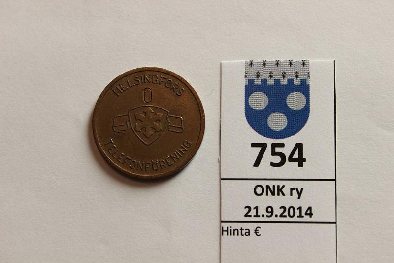 k-0754-a.jpg - Kohde 754, lhthinta: 5 € / myyntihinta: 5 € 1 mk Helsingin puhelinyhdistys, kunto: 6