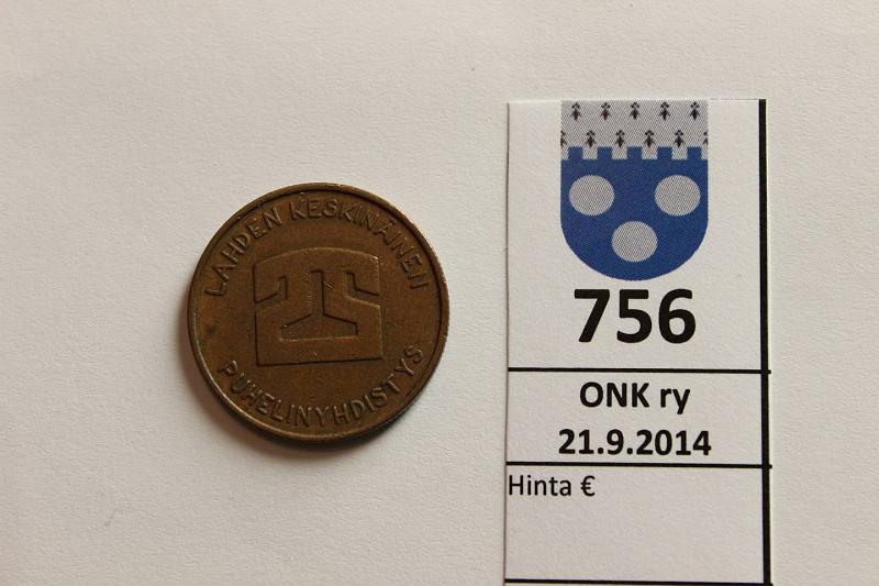 k-0756-a.jpg - Kohde 756, lhthinta: 5 € / myyntihinta: 5 € 50 p Lahden keskininen puhelinyhdistys, likaa, kunto: 5