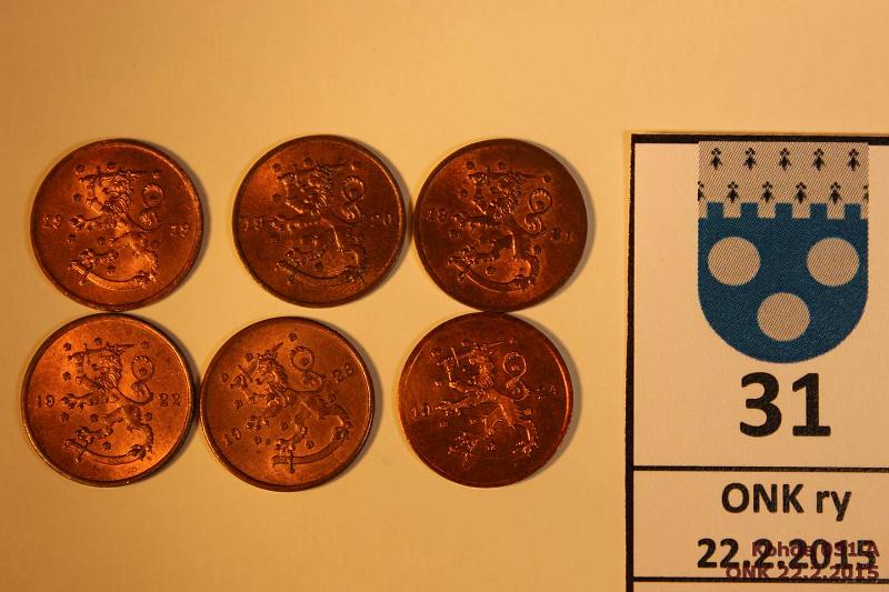 k-0031-a.jpg - Kohde 31, lhthinta: 5 € / myyntihinta: 5 € 1 p 1919-24 (6) kaikki v:t, hyvkuntoinen er!, kunto: 7-9
