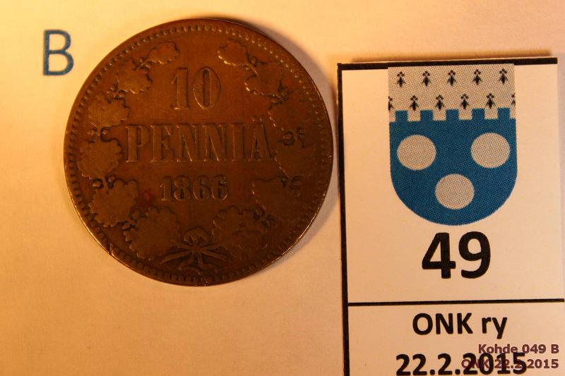 k-0049-b.jpg - Kohde 49 (kuva 2/2), lhthinta: 5 € / myyntihinta: 13 € 10 p 1866/5 SNY 145.2, pllelynti 6/5, prv, kunto: 3