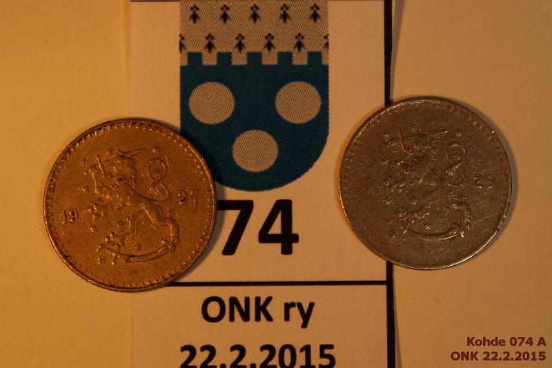 k-0074-a.jpg - Kohde 74, lhthinta: 5 € / myyntihinta: 5 € 25 p 1927, 29 vaikeimmat vuodet kansiokelpoisina, kunto: 5