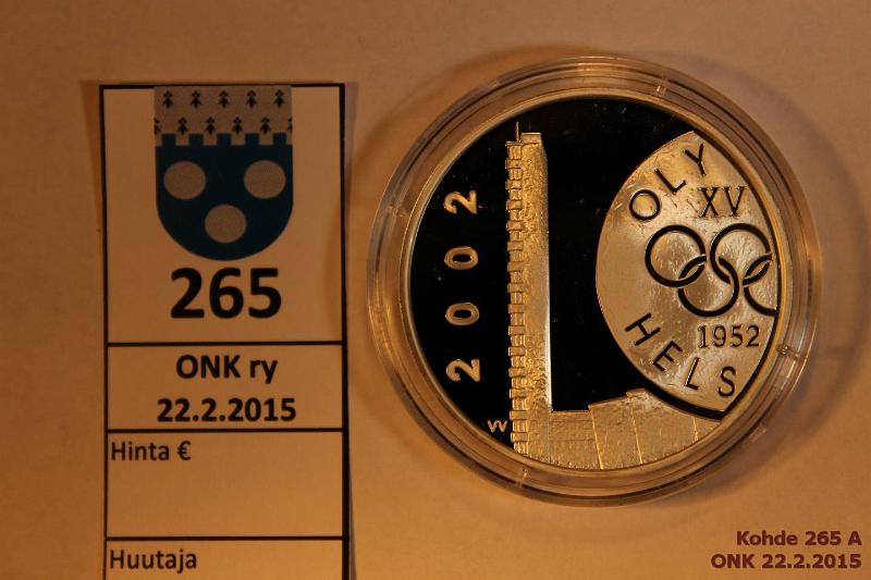 k-0265-a.jpg - Kohde 265, l�ht�hinta: 15 &euro; / myyntihinta: 15 &euro; 10 &euro; 2002 Ag, Proof, Helsingin Olympialaiset, kapseli, kunto: 10