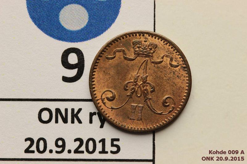 k-0009-a.jpg - Kohde 9 (kuva 1/2), l�ht�hinta: 40 &euro; / myyntihinta: 48 &euro; 1 p 1875 Leimakiiltoa, patinaa, hpja, kunto: 8/7