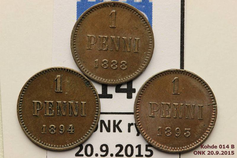 k-0014-b.jpg - Kohde 14 (kuva 2/2), lhthinta: 10 € / myyntihinta: 10 € 1 p 1888, 93, 94 Kaunis tumma patina, kunto: 6-8