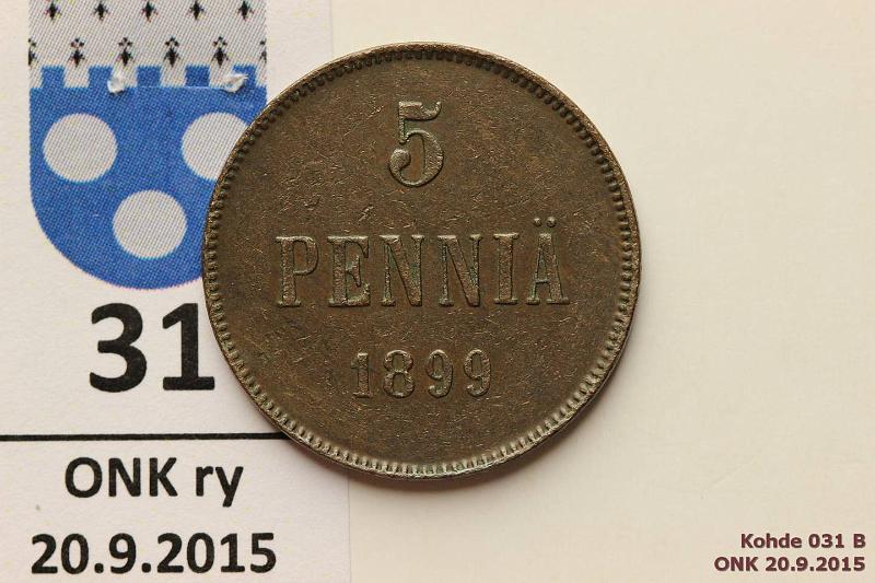k-0031-b.jpg - Kohde 31 (kuva 2/2), lhthinta: 12 € 5 p 1899 Pij, hnja, kunto: 6