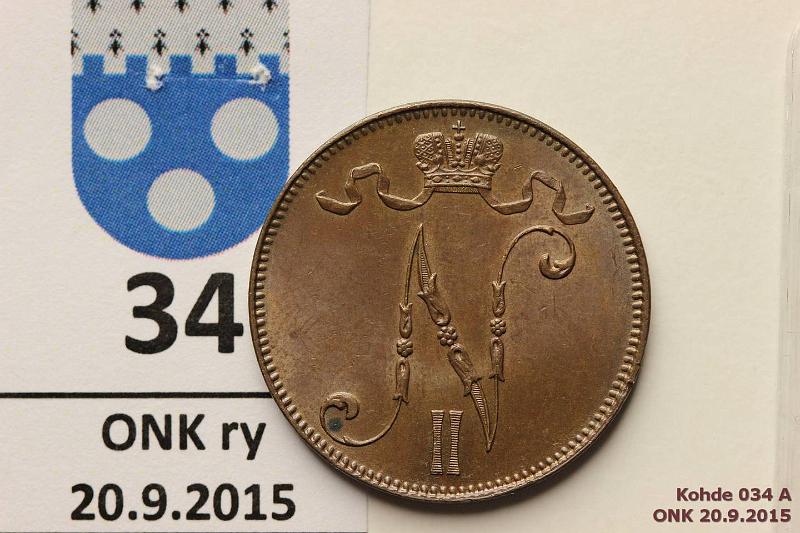 k-0034-a.jpg - Kohde 34 (kuva 1/2), l�ht�hinta: 240 &euro; 5 p 1905 Phpja, leimakiilto, eritt�in kaunis!, kunto: 8