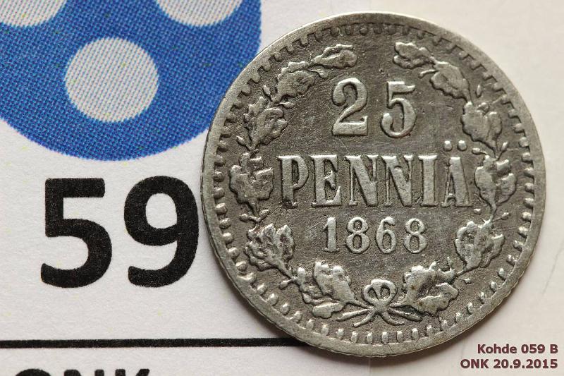 k-0059-b.jpg - Kohde 59 (kuva 2/2), lhthinta: 180 € 25 p 1868 Ag, SNY 268.2.1 puhd, kupilla, kunto: 1/3