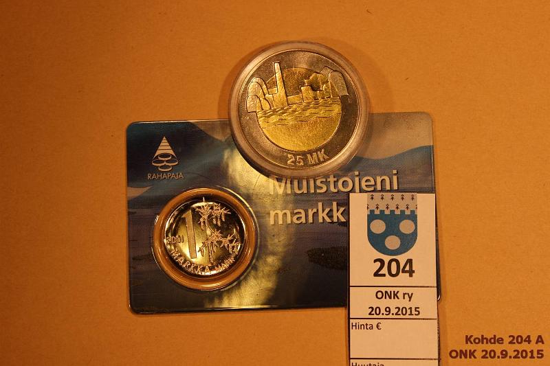 k-0204-a.jpg - Kohde 204, lhthinta: 10 € / myyntihinta: 10 € 25 mk 1997 2-metalliraha, Itsenisyys, kapseli. Lisksi "Muistojeni markka" 2001 kortissa, kunto: 9