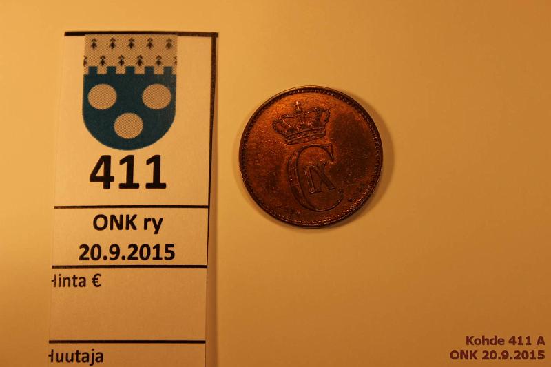 k-0411-a.jpg - Kohde 411, l�ht�hinta: 10 &euro; Tanska 2 � 1894 KM#793.2 Br, VBP, sormenj�lki, leimakiiltoa ja patinaa. Christian IX, kunto: 7