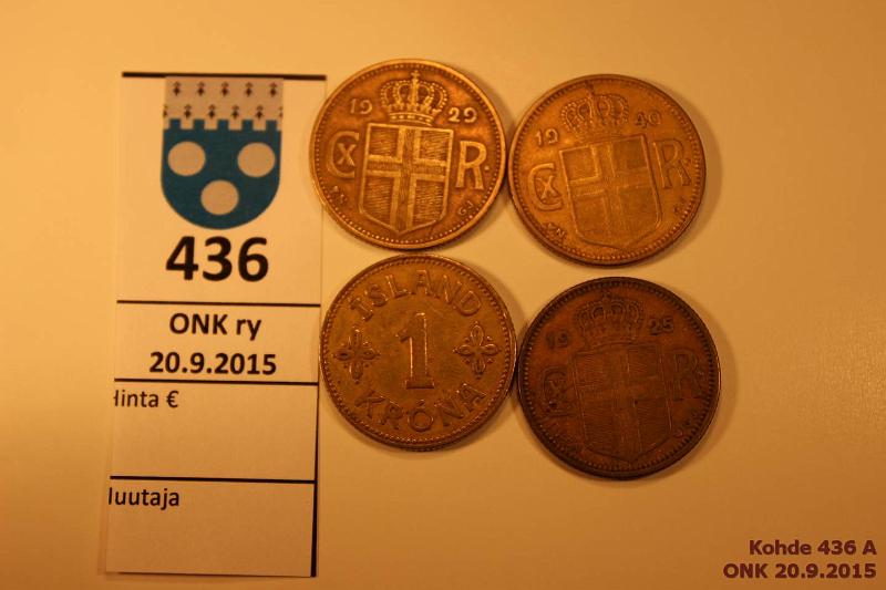 k-0436-a.jpg - Kohde 436, lhthinta: 5 € / myyntihinta: 17 € Islanti 1 kr (4) 1925-40 KM#3.1, 3.2 AlBr, 1925, 29, 40(#3.1), 40(#3.2), kunto: 5-7