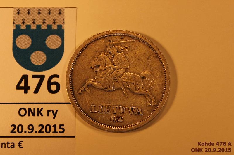 k-0476-a.jpg - Kohde 476, l�ht�hinta: 5 &euro; / myyntihinta: 5 &euro; Liettua 5 litai 1936 KM#82 Ag, 9g/750, reuna: Tautos Gerove Tavo, kunto: 6