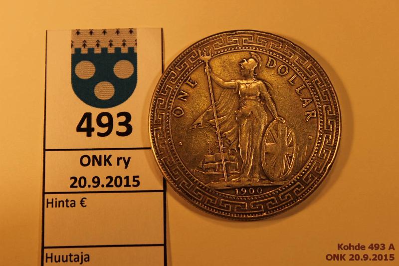 k-0493-a.jpg - Kohde 493, lhthinta: 75 € UK 1 dollar 1900 KM#T5 Ag, 26,9568 g/900, Trade dollar, kunto: 5
