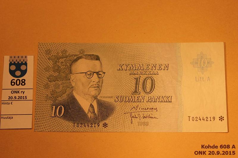 k-0608-a.jpg - Kohde 608, lhthinta: 7 € / myyntihinta: 7 € 10 mk 1963 LA T* SNY 146.7 T0244219* SIM-Vou, korvaava, kunto: 4