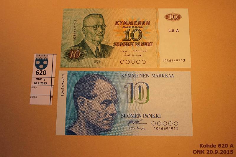 k-0620-a.jpg - Kohde 620, lhthinta: 5 € / myyntihinta: 10 € 10 mk 1980, 86 SNY 147.1, 148.1 103..AL I-Ko1, 104..OL I-Va1, kunto: 10