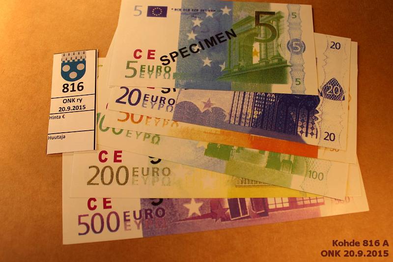 k-0816-a.jpg - Kohde 816, lhthinta: 5 € / myyntihinta: 5 € EU EU (6) 10-500€ -malleja Specimen merkinnll kiiltvlle paperille (ei virallinen EKP Specimen), kunto: 8-9