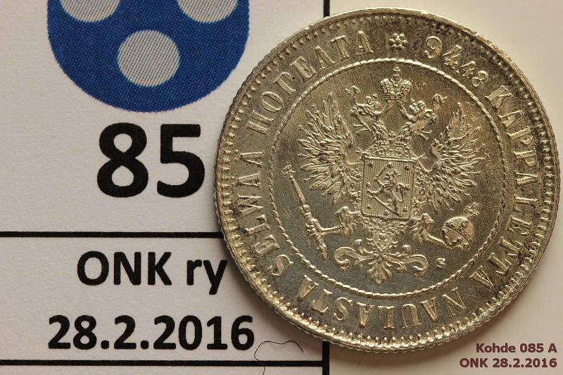 k-0085-a.jpg - Kohde 85 (kuva 1/2), lhthinta: 10 € / myyntihinta: 19 € 1 mk 1915 Ag, phpja, erittin kaunis!, kunto: 9/8