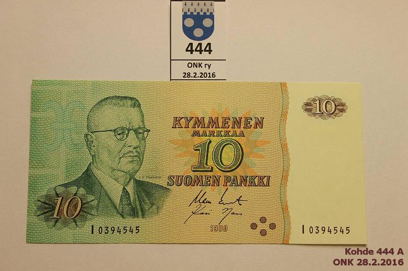 k-0444-a.jpg - Kohde 444, lhthinta: 80 € / myyntihinta: 155 € 10 mk 1980 I-sarja SNY 147.3 I0394545 KO II-Nar, korvaava, kunto: 9