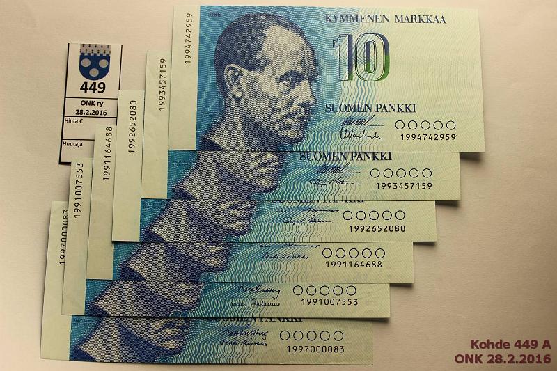k-0449-a.jpg - Kohde 449, lhthinta: 15 € / myyntihinta: 32 € 10 mk 1986 199..(6) SNY 148.2 1991..KU I-Hes, AL I-Ko1, 1992..AL I-M2, 1993..OL II-M2, 1994..OL I-Va1, 1997..KU II-Ko2 pieni n:o. Korvaavia, kunto: 5-9