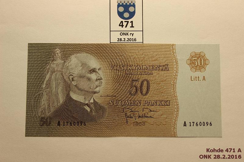k-0471-a.jpg - Kohde 471, lhthinta: 60 € / myyntihinta: 60 € 50 mk 1963 LA SNY 170.3 A1760096 RO II-Vou, kunto: 8