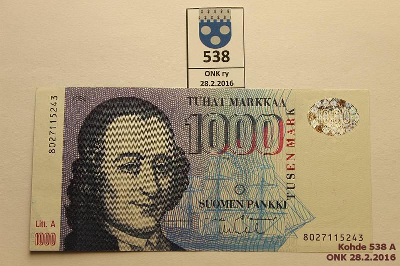 k-0538-a.jpg - Kohde 538, lhthinta: 130 € / myyntihinta: 130 € 1000 mk 1986 LA SNY 194.2 8027115243 AL II-Va2, kunto: 7